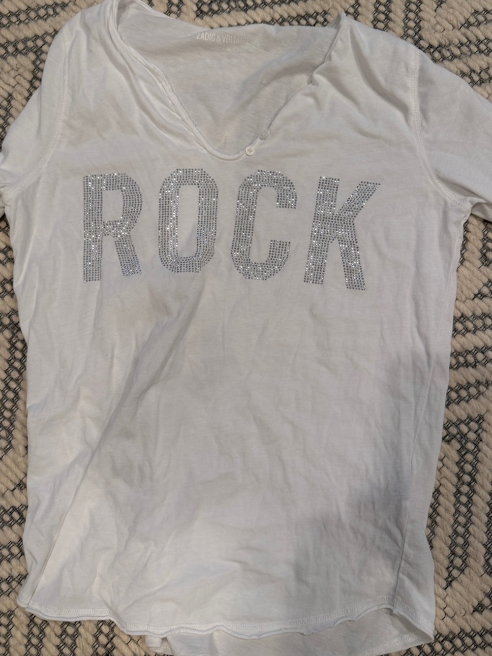 Zadig & Voltaire White Long-Sleeve 'ROCK' Rhinestone Tee